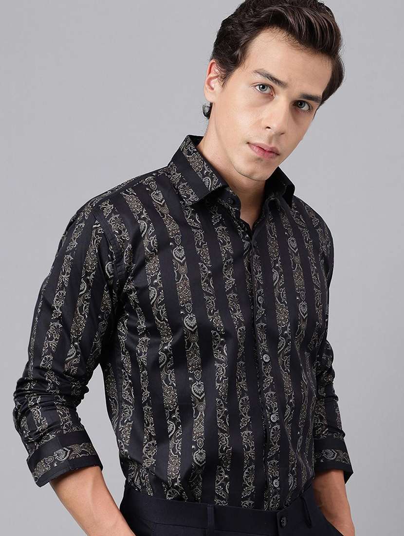 men printed collared long sleeve shirt