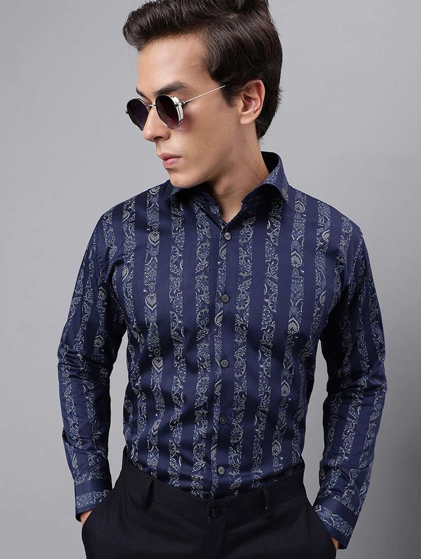 men printed collared long sleeve shirt