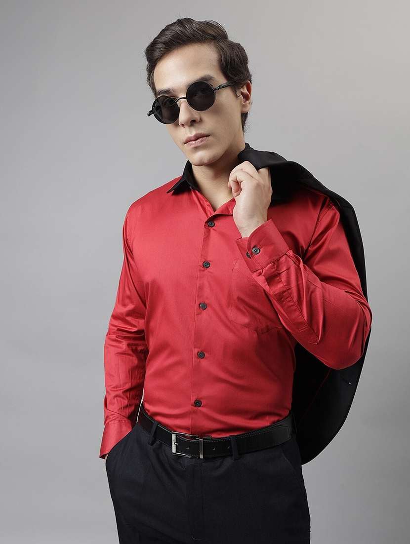 men solid collared long sleeve shirt