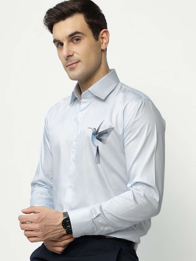 men printed collared long sleeve shirt