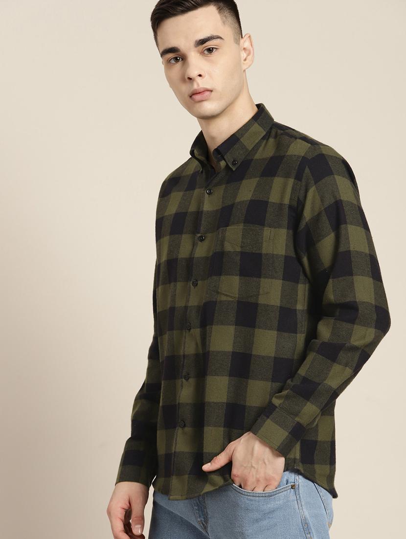 men checkered collared long sleeve shirt - 22039063 -  Zoom Image - 0