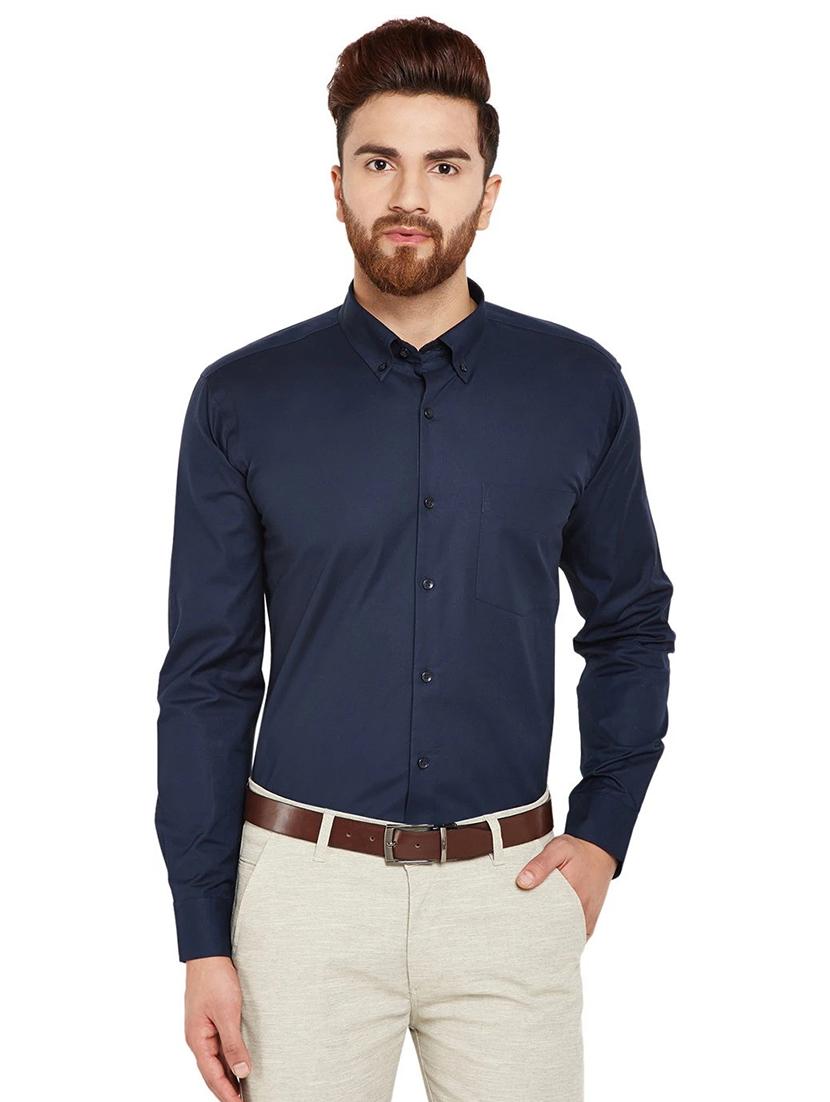 men solid collared long sleeve shirt