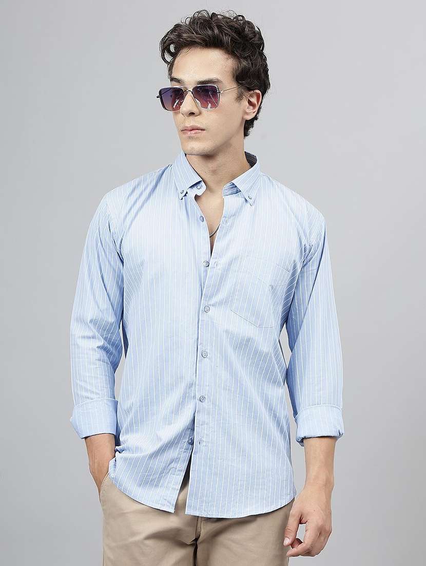 men striped collared long sleeve regular fit shirt