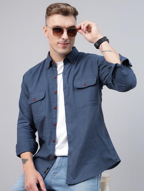 men solid collared long sleeve regular fit shirt - 22039083 - Standard Image - 0