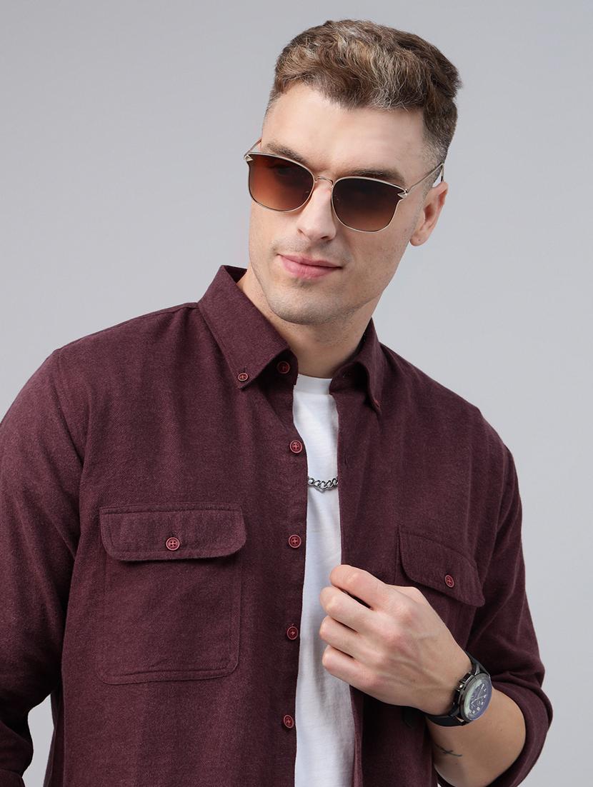 men solid collared long sleeve regular fit shirt - 22039084 - Zoom Image - 0