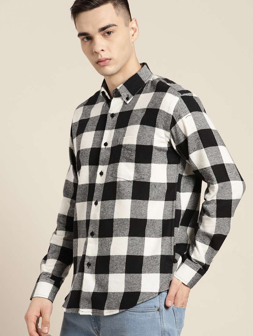 men checkered long sleeve slim fit casual shirt