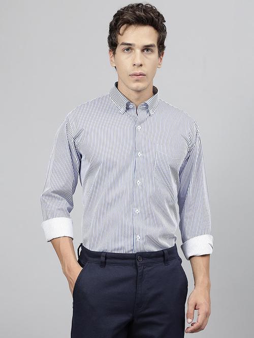 men striped collared long sleeve regular fit shirt - 22039091 -  Standard Image - 0