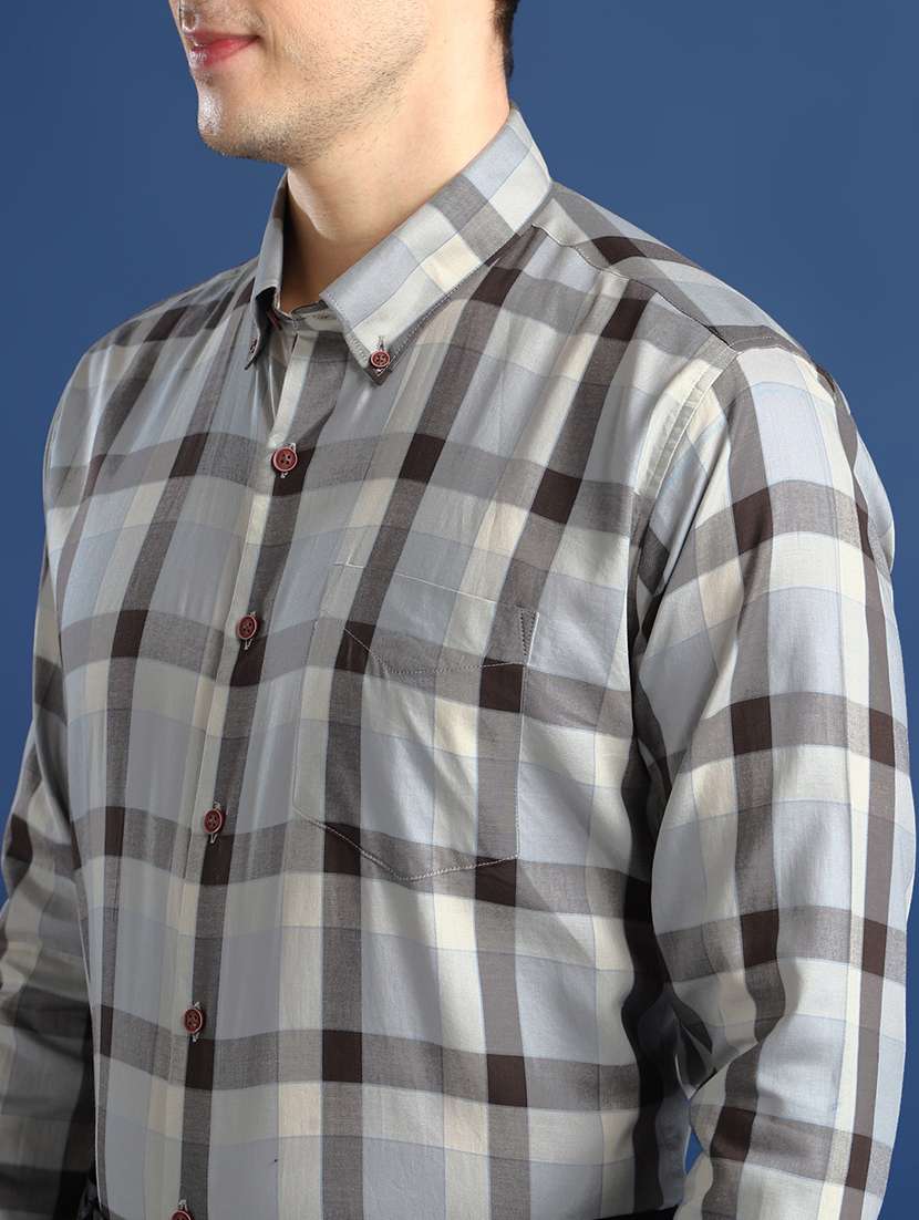 men checkered collared long sleeve shirt - 22039094 -  Standard Image - 5