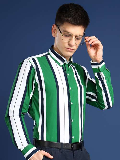 men striped collared long sleeve regular fit shirt - 22039095 - Standard Image - 0