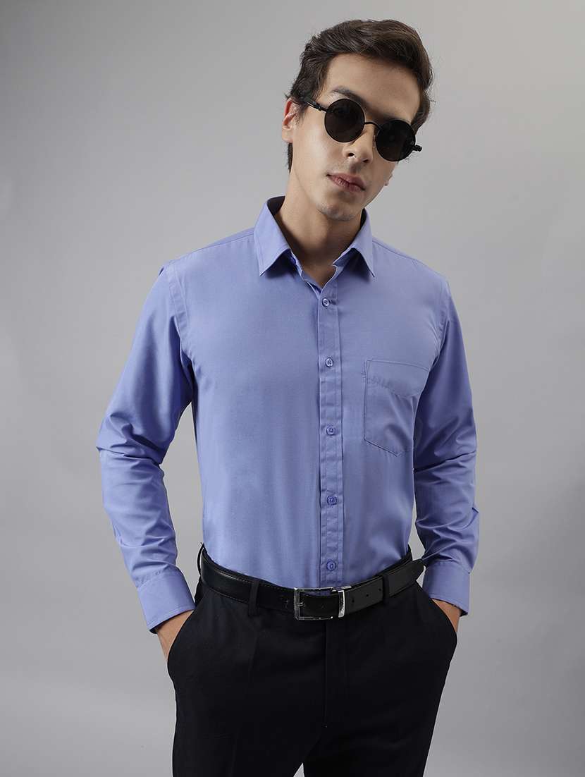 men solid collared long sleeve shirt