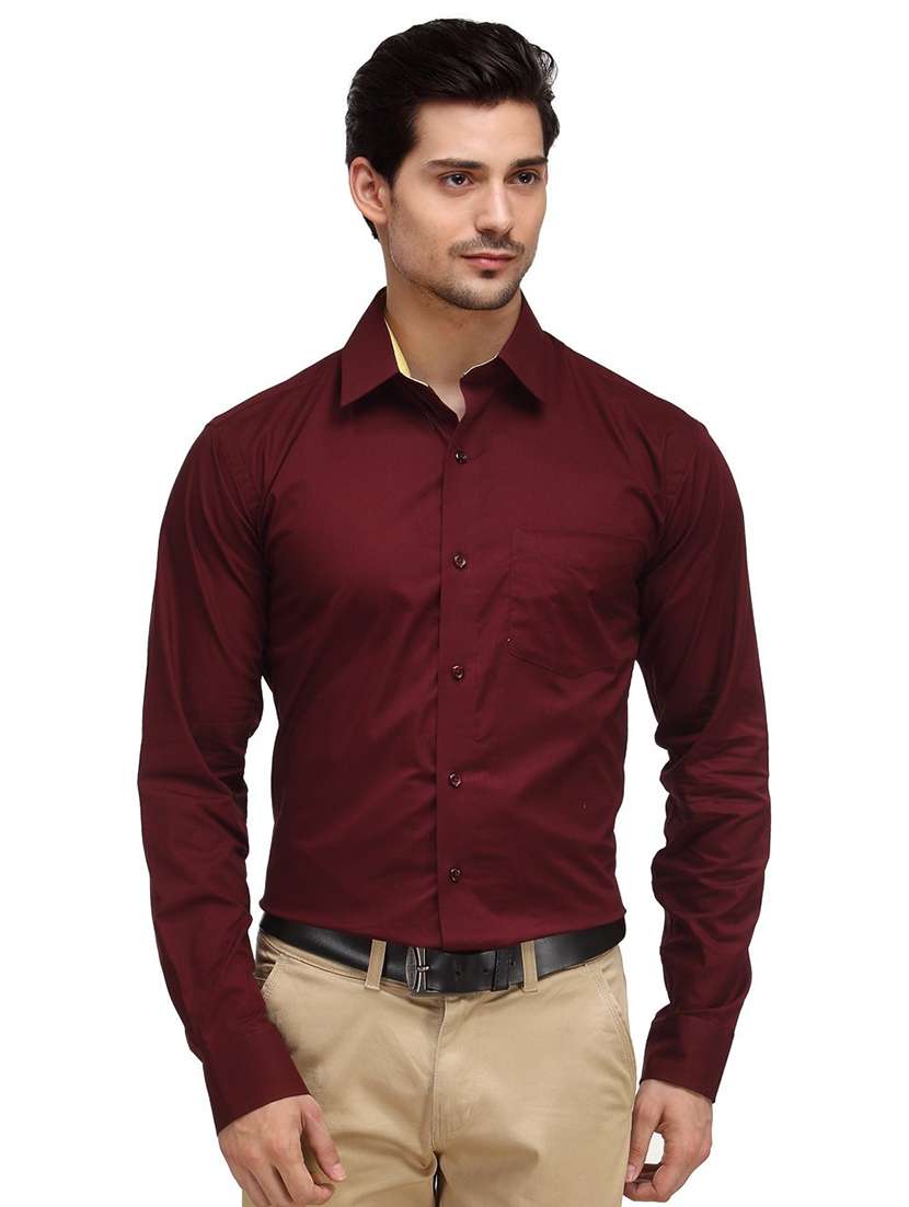 men solid collared long sleeve regular fit shirt