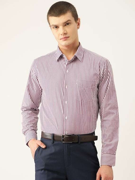 men striped collared long sleeve shirt