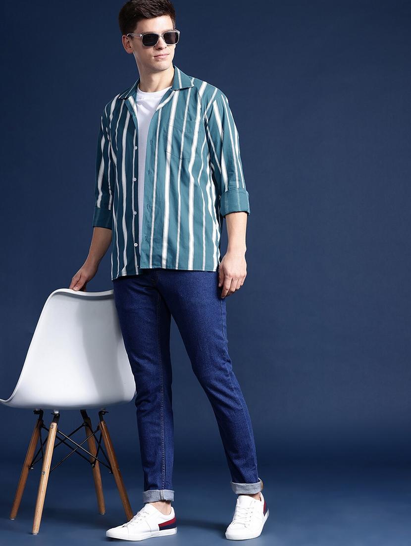 men striped collared long sleeve regular fit shirt - 22039159 - Standard Image - 3