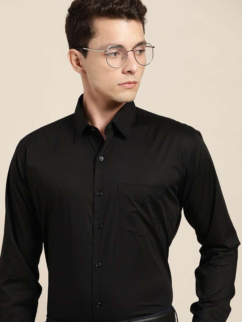 men solid collared long sleeve regular fit shirt