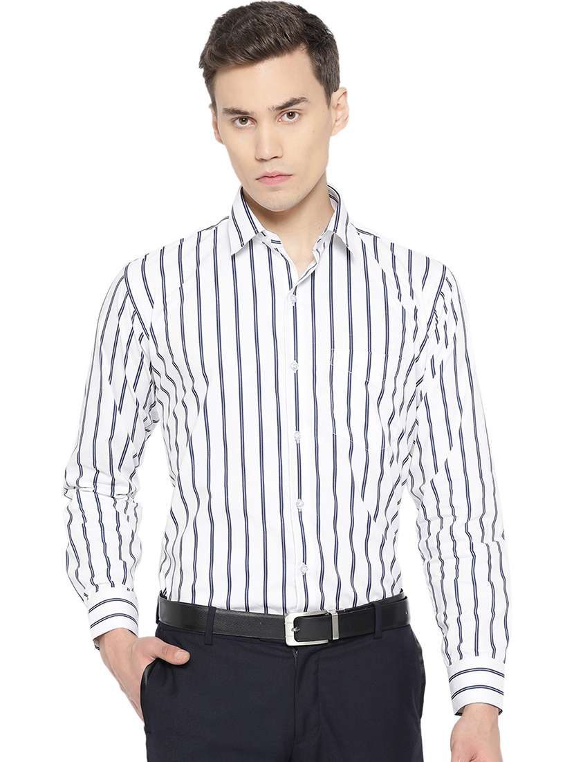 men striped collared long sleeve regular fit shirt