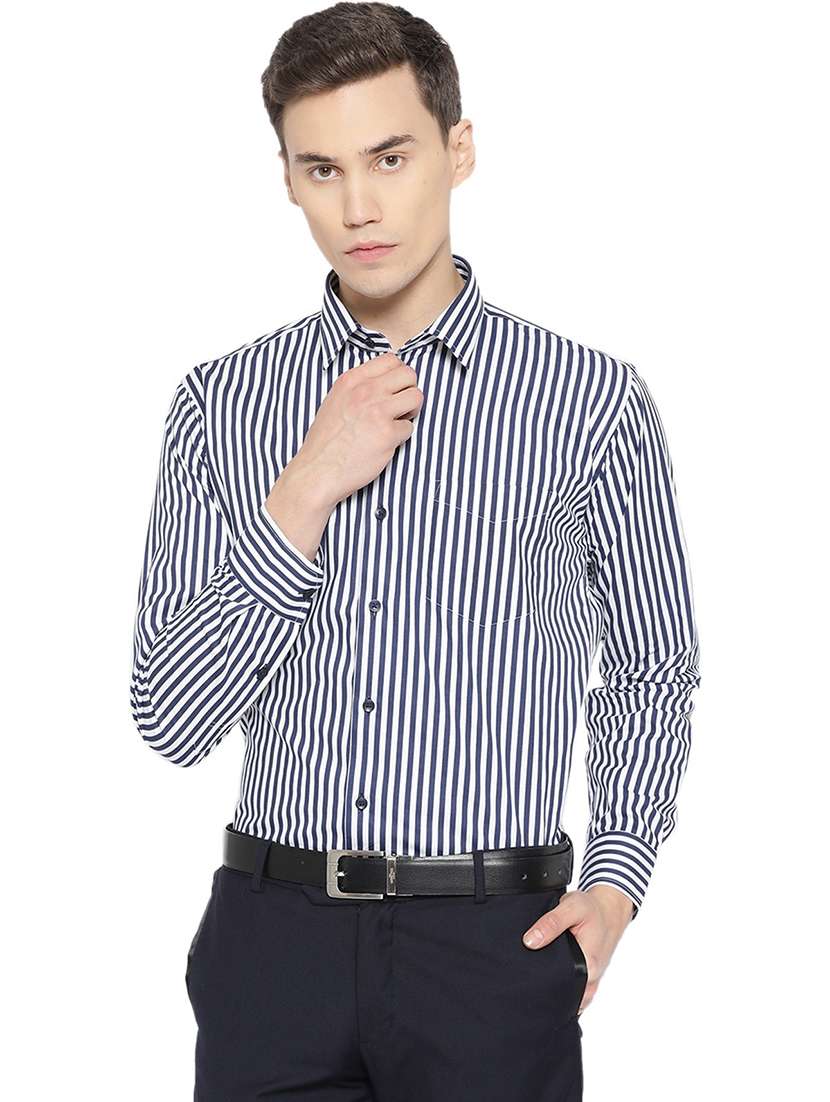 men striped collared long sleeve regular fit shirt
