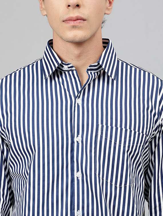 men striped collared long sleeve regular fit shirt - 22039171 -  Standard Image - 3