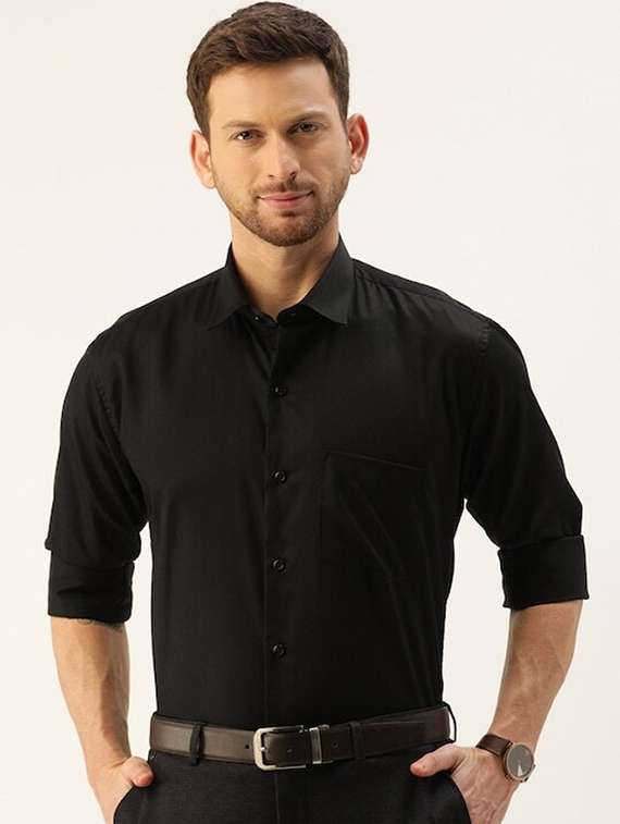 men solid collared long sleeve regular fit shirt