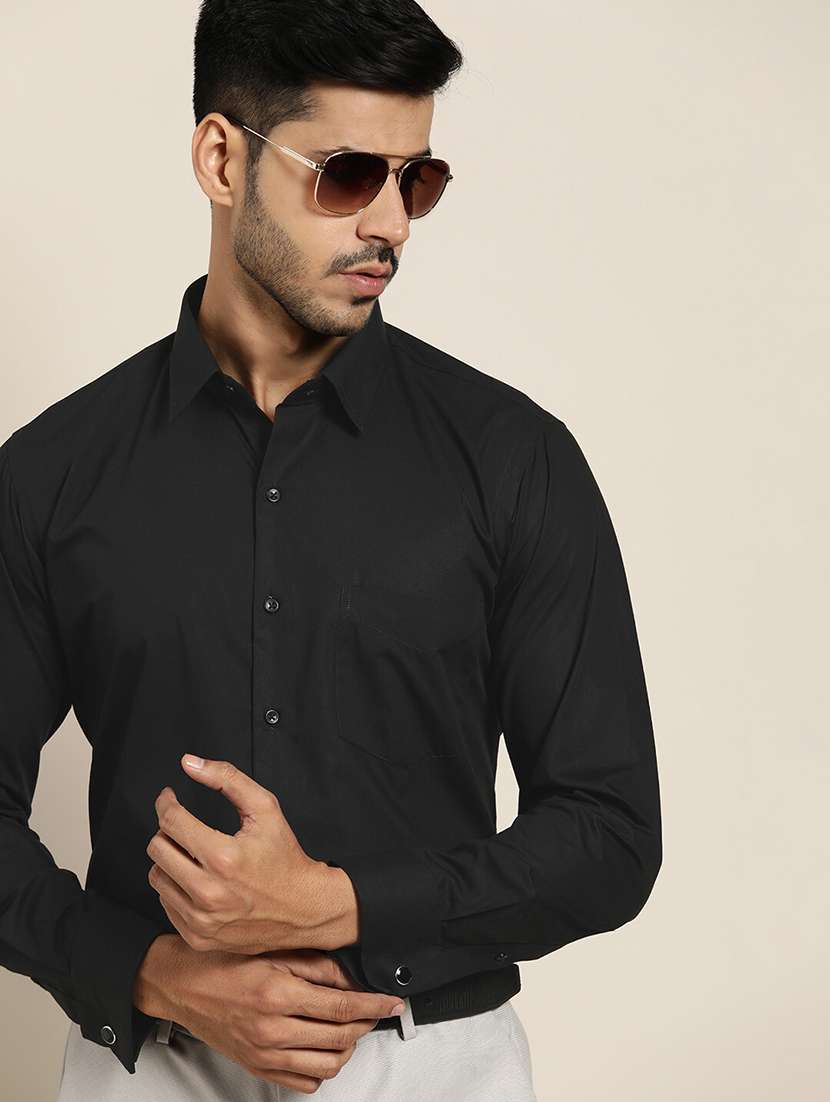 men solid collared long sleeve regular fit shirt