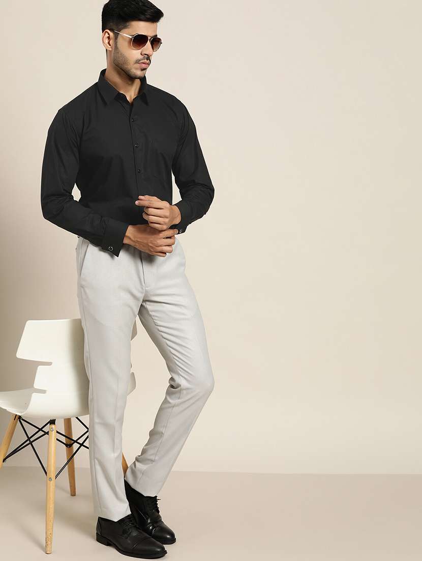 men solid collared long sleeve regular fit shirt - 22039174 -  Standard Image - 3