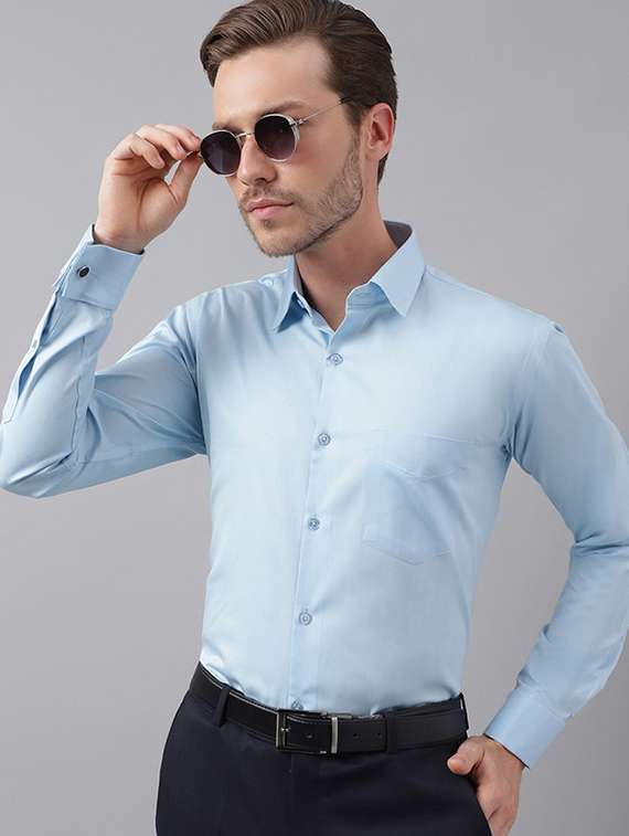 men solid collared long sleeve regular fit shirt