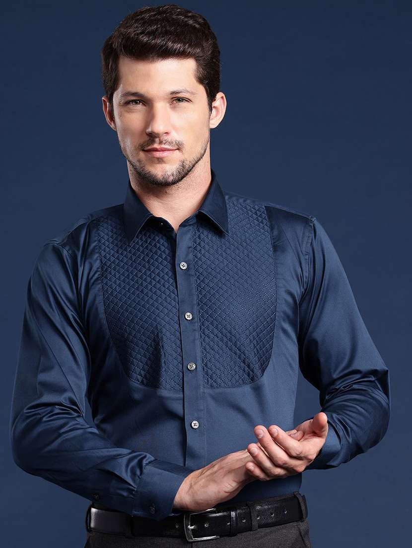 men solid collared long sleeve regular fit shirt