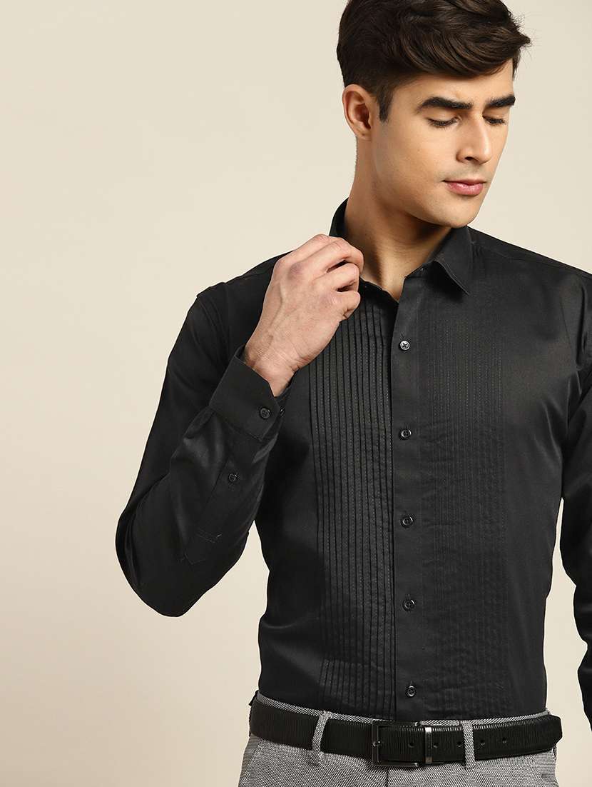 men solid collared long sleeve regular fit shirt