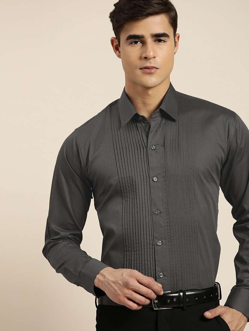 men solid collared long sleeve regular fit shirt