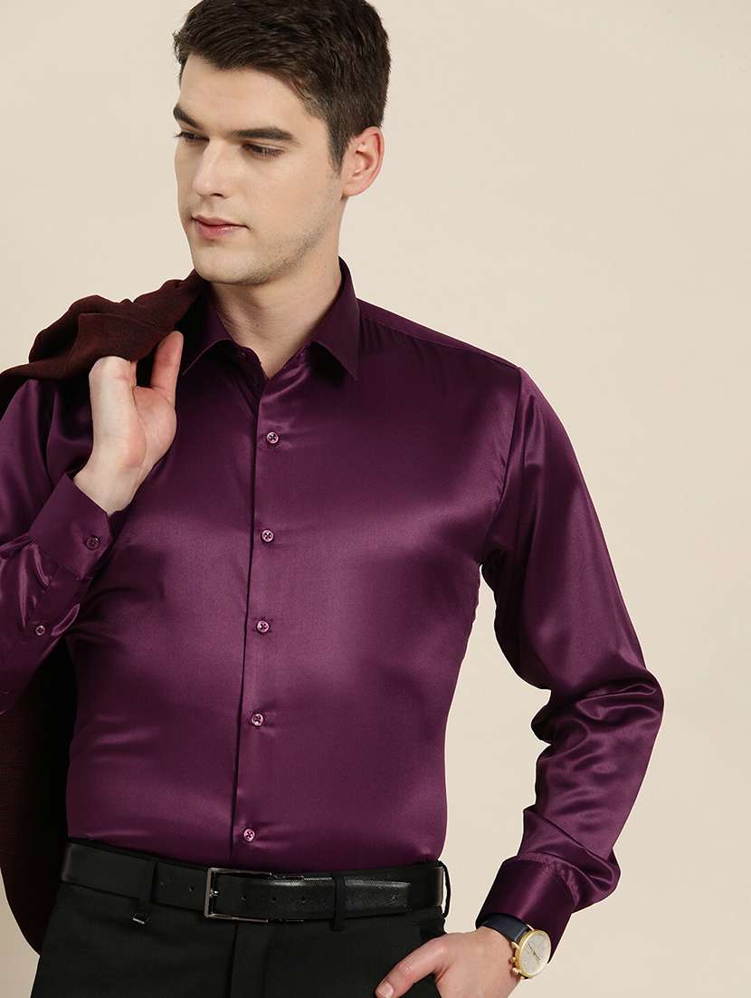 men solid collared long sleeve regular fit shirt