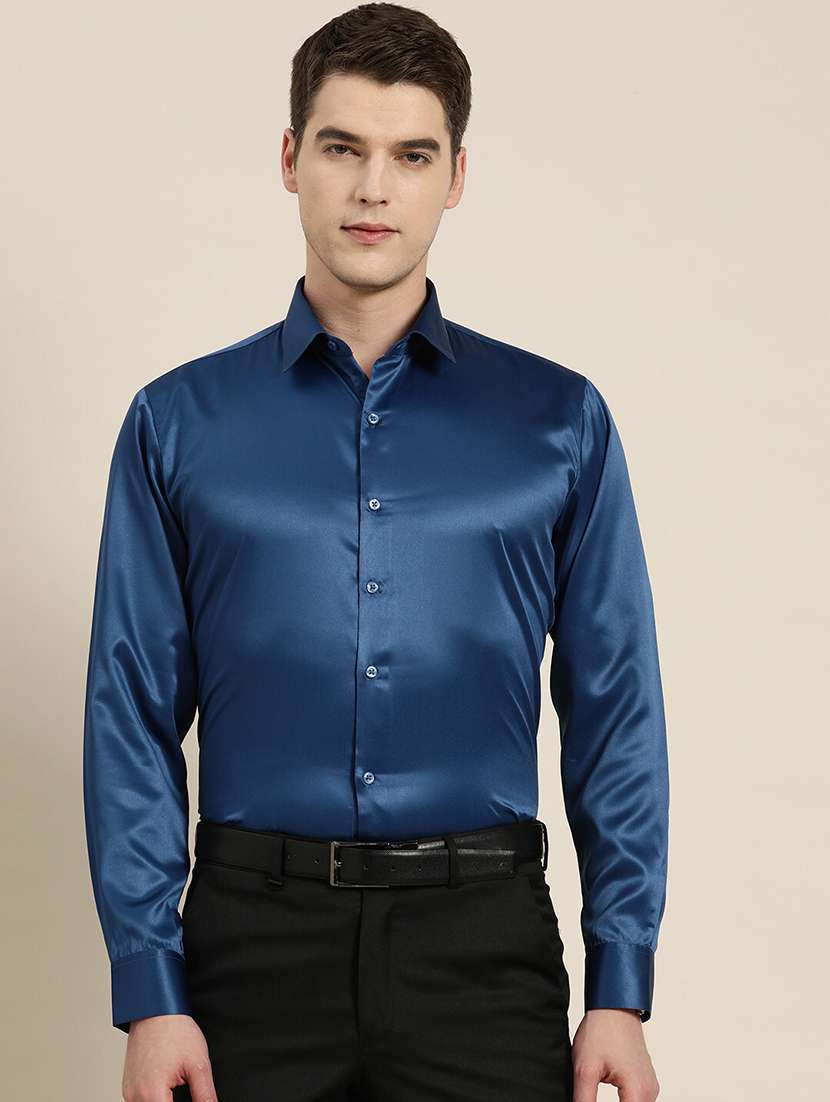 men solid collared long sleeve regular fit shirt