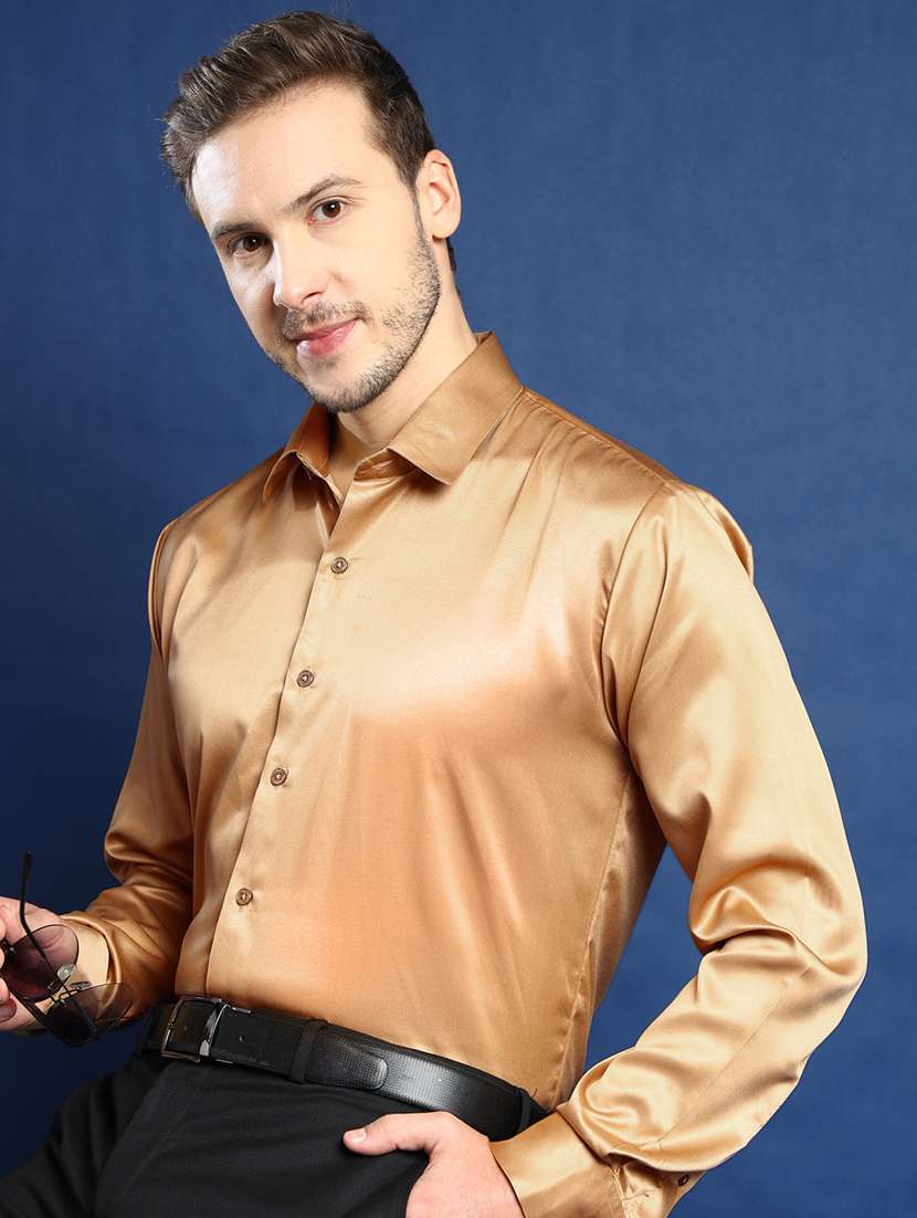 men solid collared long sleeve regular fit shirt