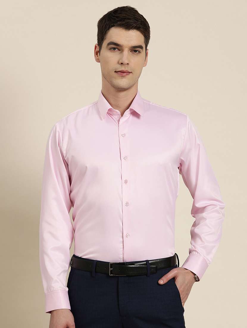 men solid collared long sleeve regular fit shirt
