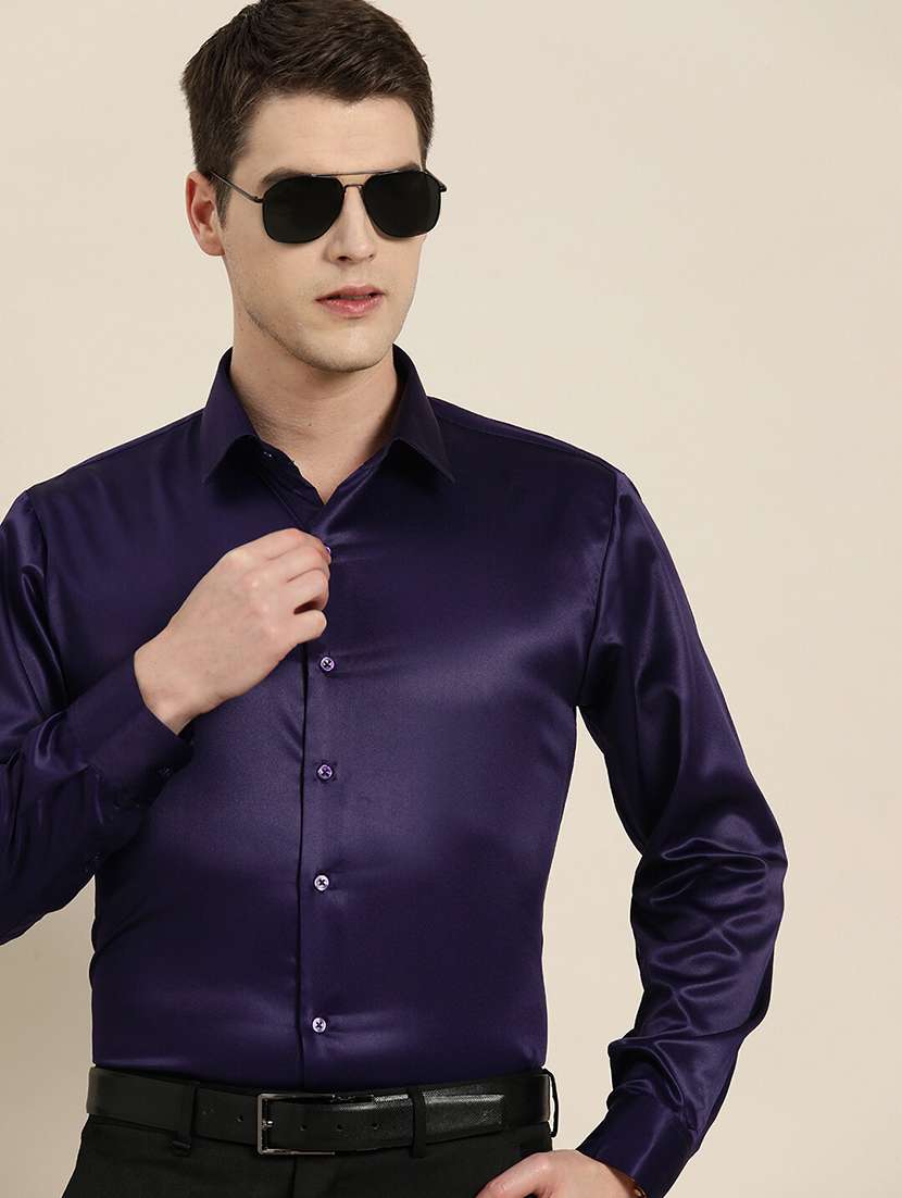 men solid collared long sleeve regular fit shirt