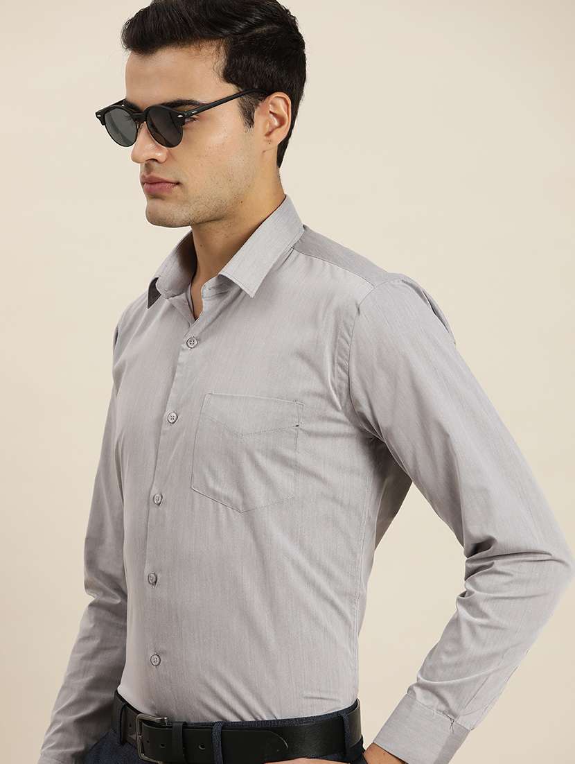 men solid collared long sleeve regular fit shirt