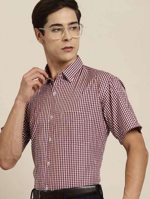 men checkered collared shorts sleeve regular fit shirt - 22039202 -  Standard Image - 0