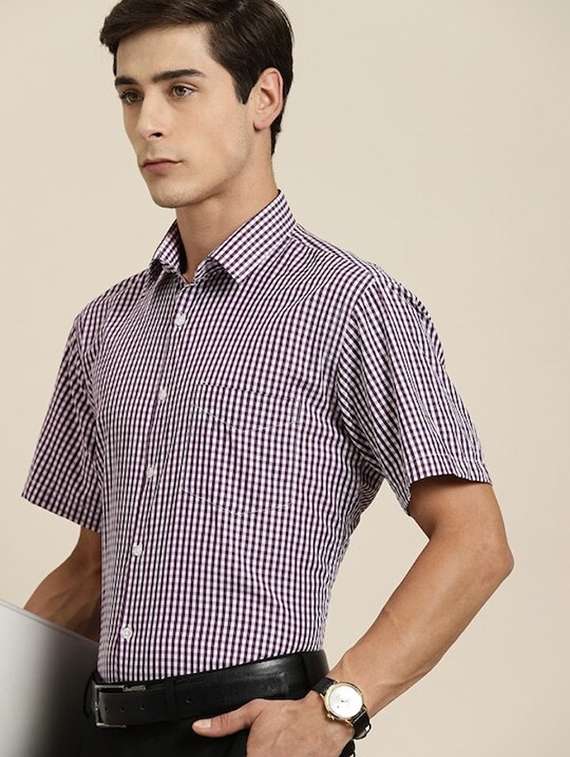 men checkered collared short sleeve regular fit shirt