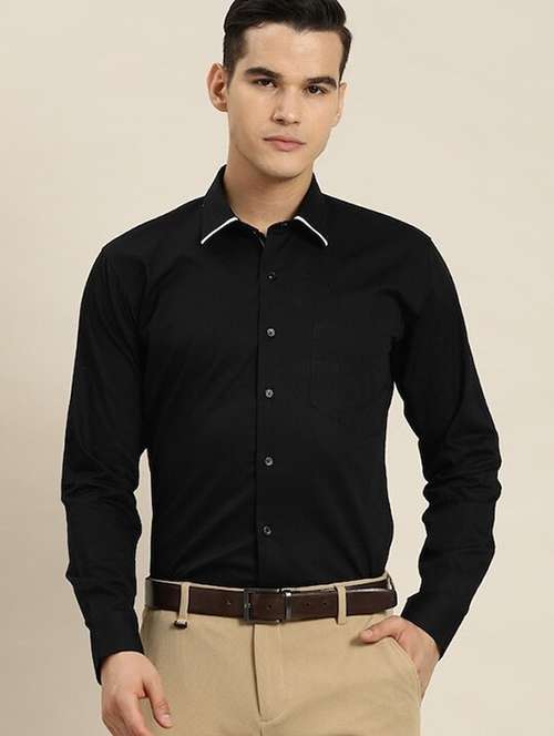 men solid collared long sleeve regular fit shirt - 22039204 -  Standard Image - 0