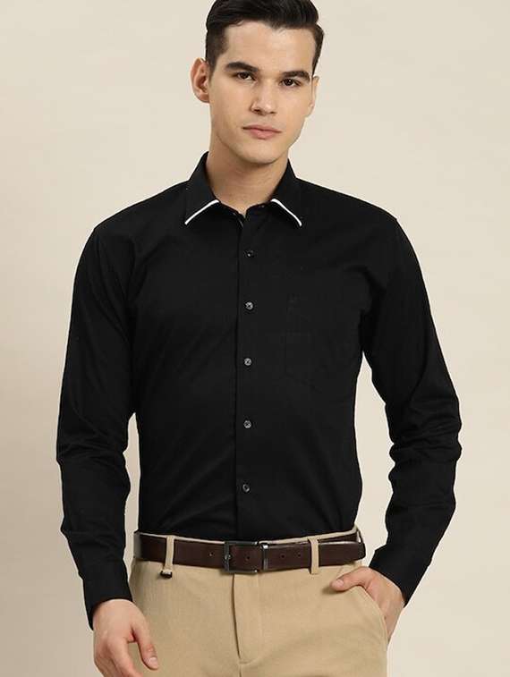 men solid collared long sleeve regular fit shirt