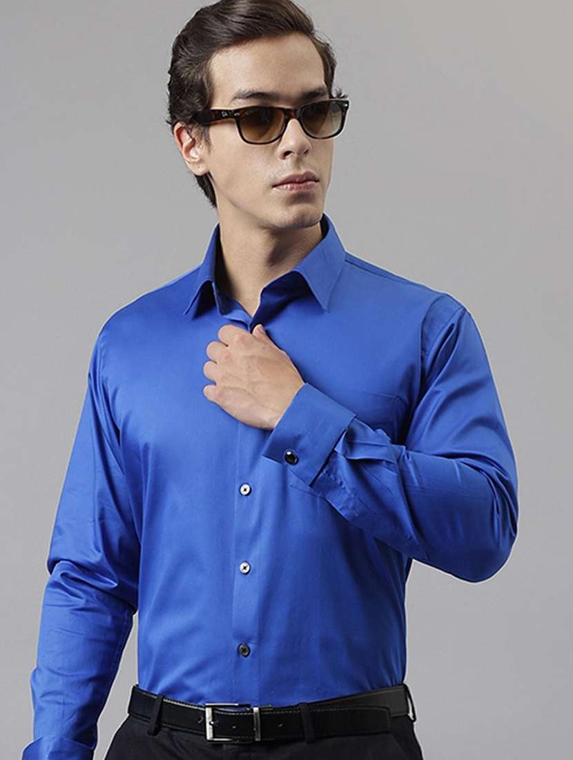 men solid collared long sleeve regular fit shirt