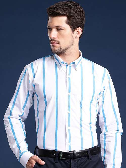 men striped collared long sleeve regular fit shirt - 22039227 -  Standard Image - 0