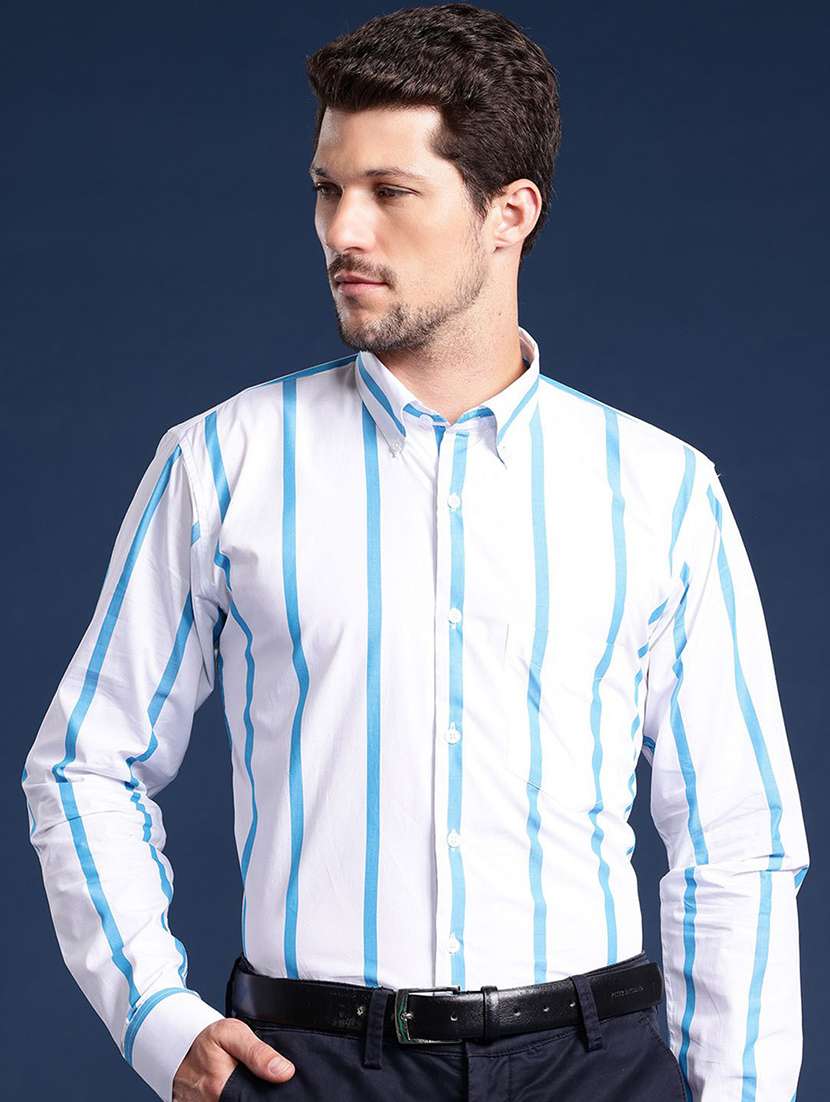 men striped collared long sleeve regular fit shirt