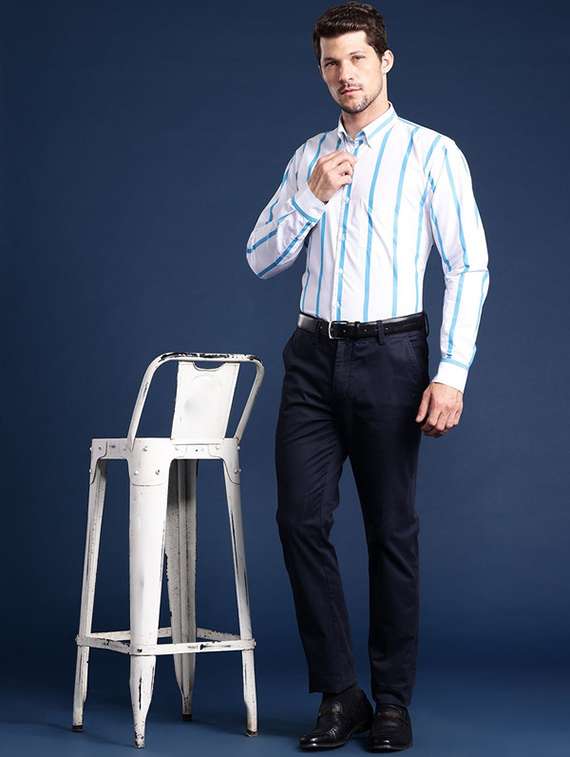 men striped collared long sleeve regular fit shirt - 22039227 -  Standard Image - 3
