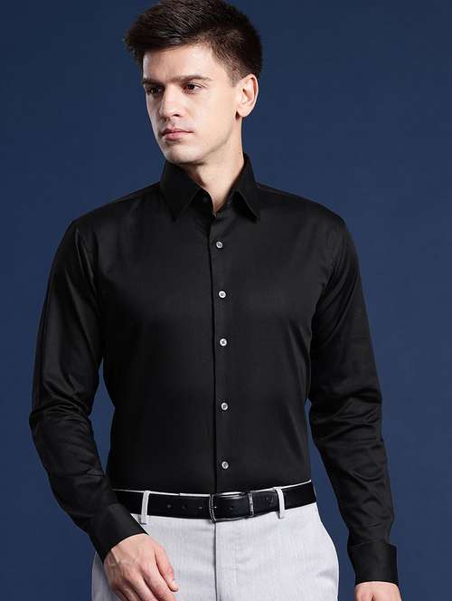men solid collared long sleeve regular fit shirt - 22039231 -  Standard Image - 0