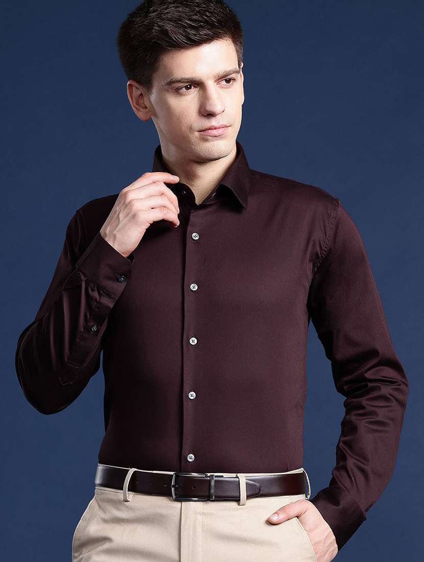 men solid collared long sleeve regular fit shirt