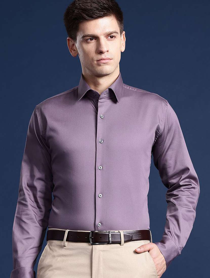 men solid collared long sleeve regular fit shirt
