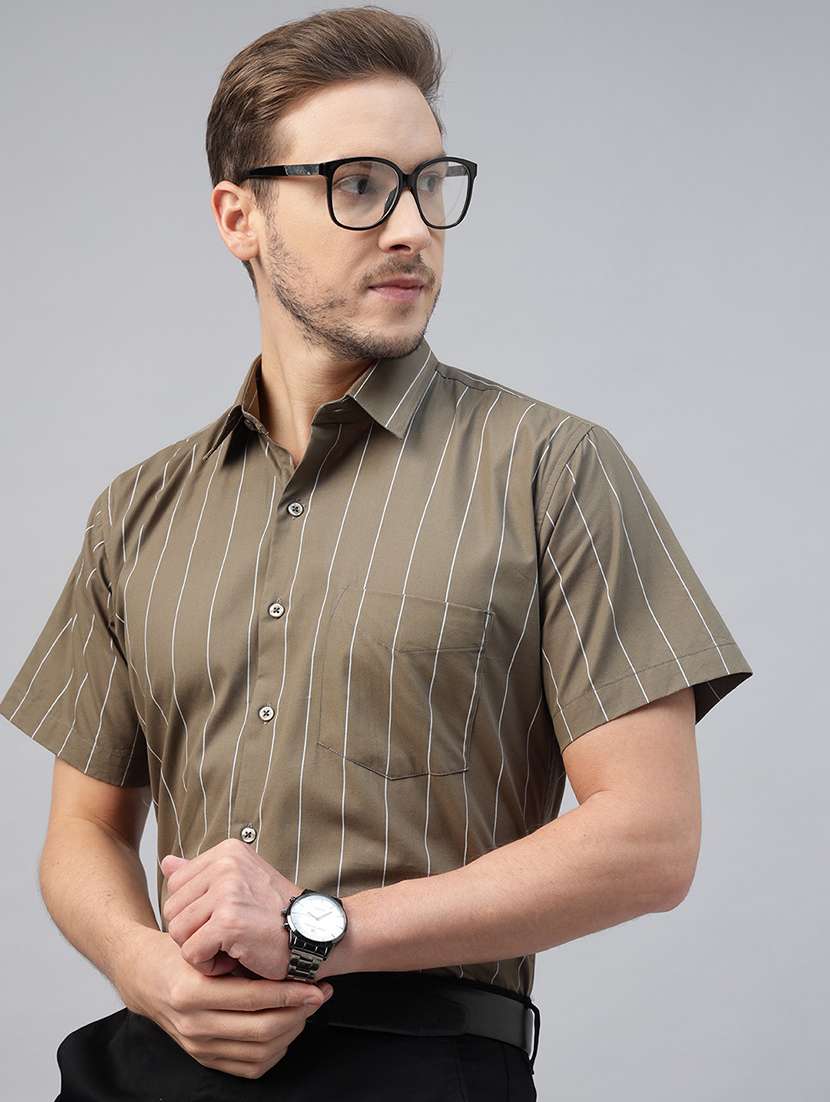 men striped collared short sleeve regular fit shirt