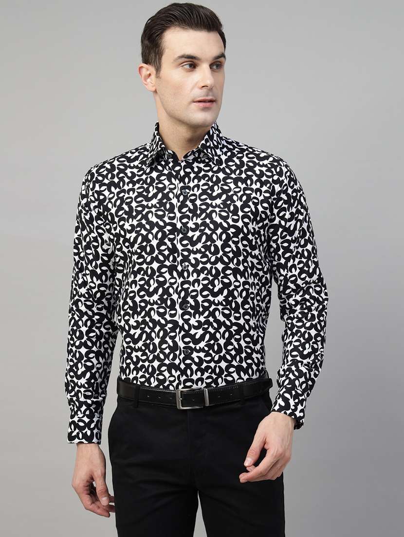 men printed collared long sleeve regular fit shirt