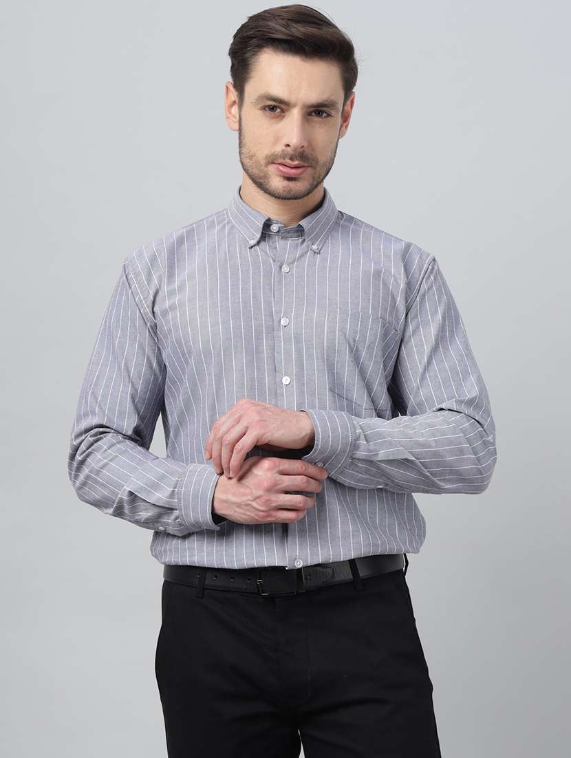men striped collared long sleeve regular fit shirt