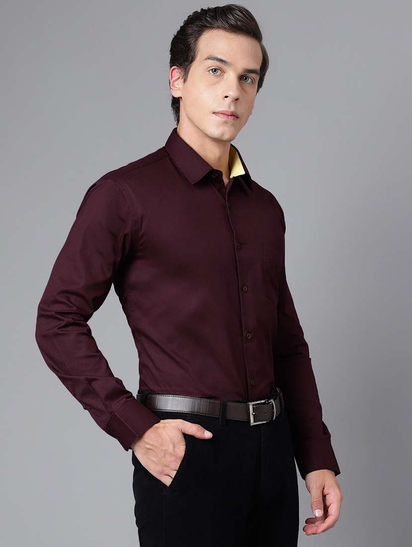 men solid collared long sleeve shirt