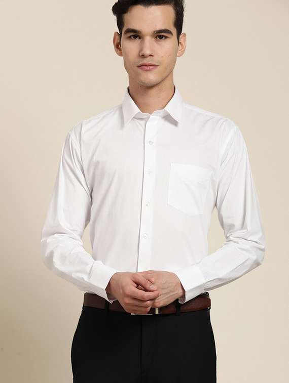 men solid collared long sleeve regular fit shirt